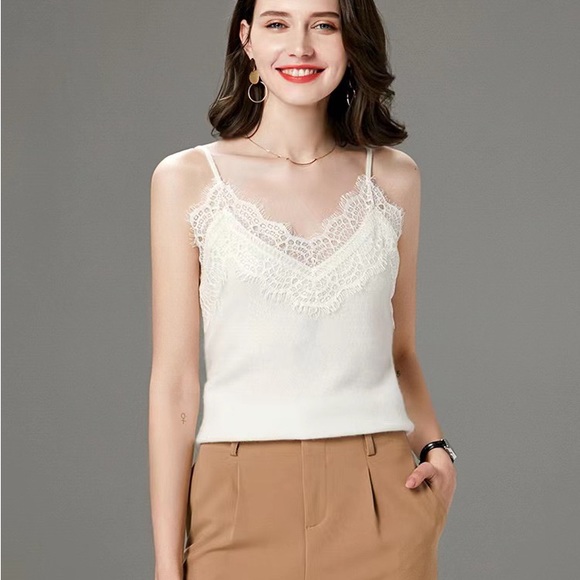 100% Cashmere Lace Camisole - Picture 2 of 11